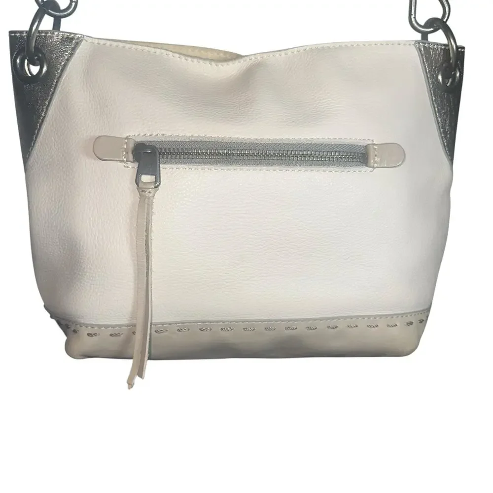 The Sak Leather Shoulder Bag Cream Brown Handle Boho Minimalist slouchy - Picture 3 of 13